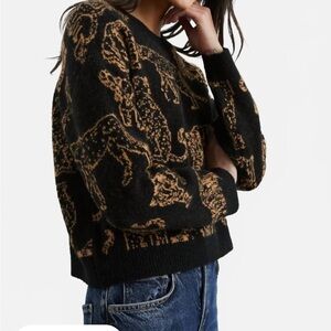 NWT RAILS Perci Wild Cat Jacquard Crewneck Sweater